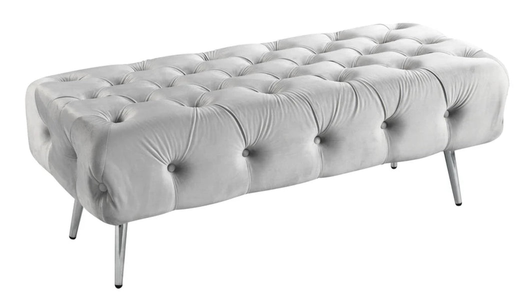 Asha Tufted Light Grey Ottoman/Bed End Silver Frame