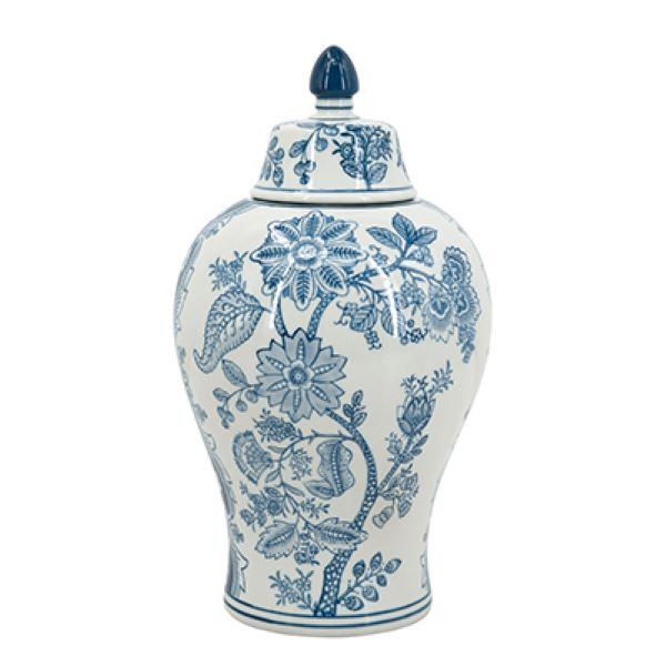 Hamptons Floral Blue and White Jar 32 cm - Decorative