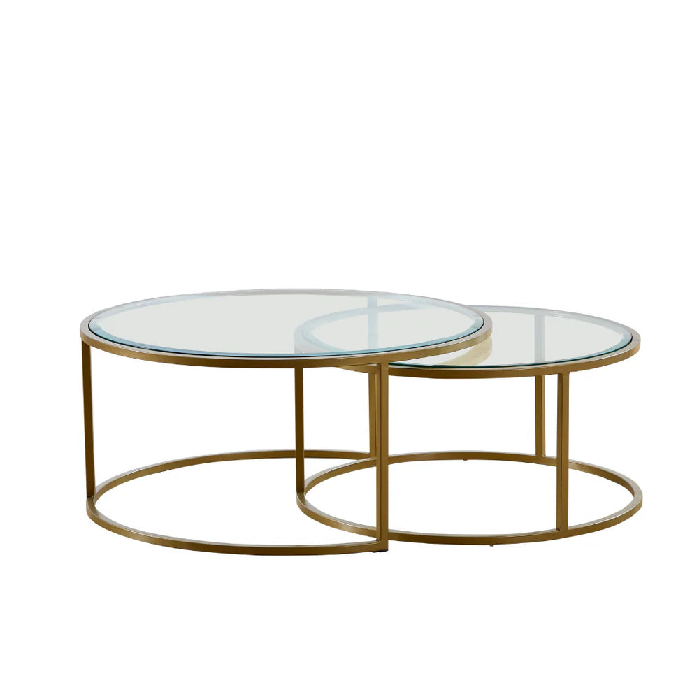 Large Nesting Round Coffee Table Gold Clear Glass 90/80 cm