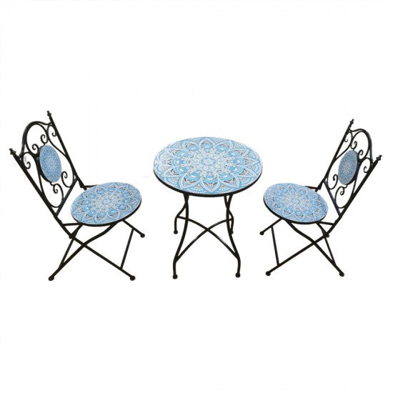 Outdoor Iron Set of 3 Outdoor Table with 2 Chairs