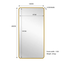 Load image into Gallery viewer, Rectangular Modern Gold Full Length Large Metal Mirror 100x200
