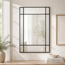 Load image into Gallery viewer, Hamptons Windows Black Grid Frame Rectangular Wall Iron Mirror 140x75 cm - SML
