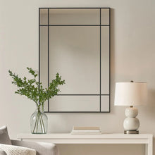 Load image into Gallery viewer, Hamptons Windows Black Grid Frame Rectangular Wall Iron Mirror 140x75 cm - SML
