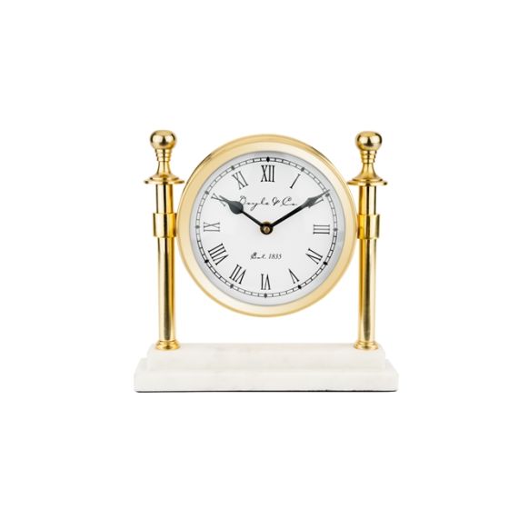 Round Gold Clock with White Marble Base