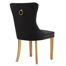 Load image into Gallery viewer, Set of 2 Celine Black French Tufted Velvet Dining Chairs with Gold Leg
