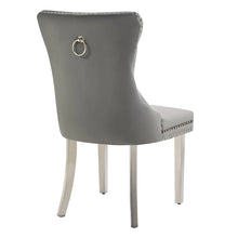 Load image into Gallery viewer, Set of 2 Celine Grey French Tufted Velvet Dining Chairs with Silver Leg
