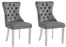 Load image into Gallery viewer, Set of 2 Celine Grey French Tufted Velvet Dining Chairs with Silver Leg
