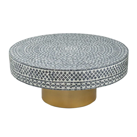 Pearl Black White Round Pearl Gold Base Coffee Table