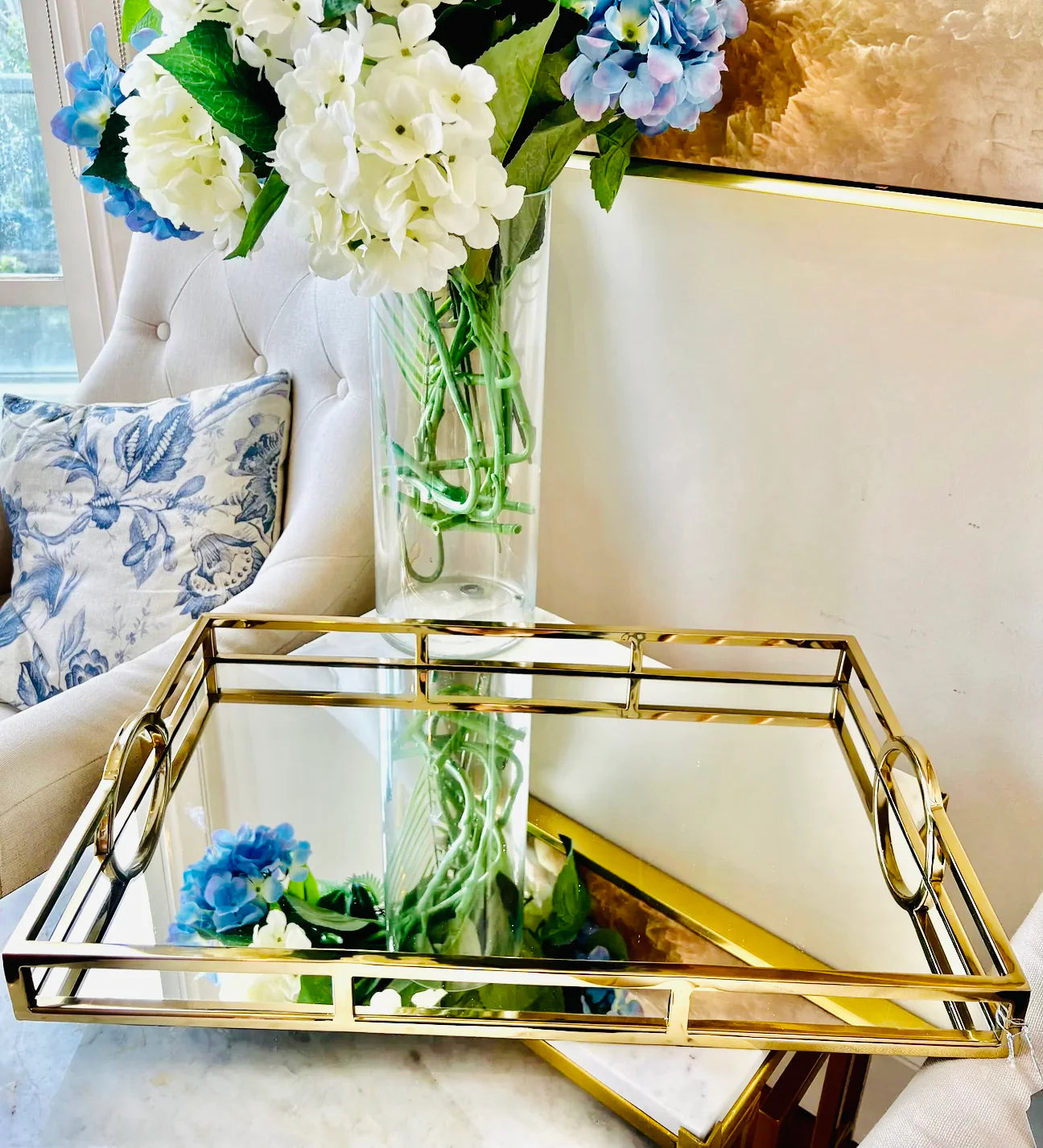 Large Mirrored Gold Rectangular Tray Decorative – Silsan Decor