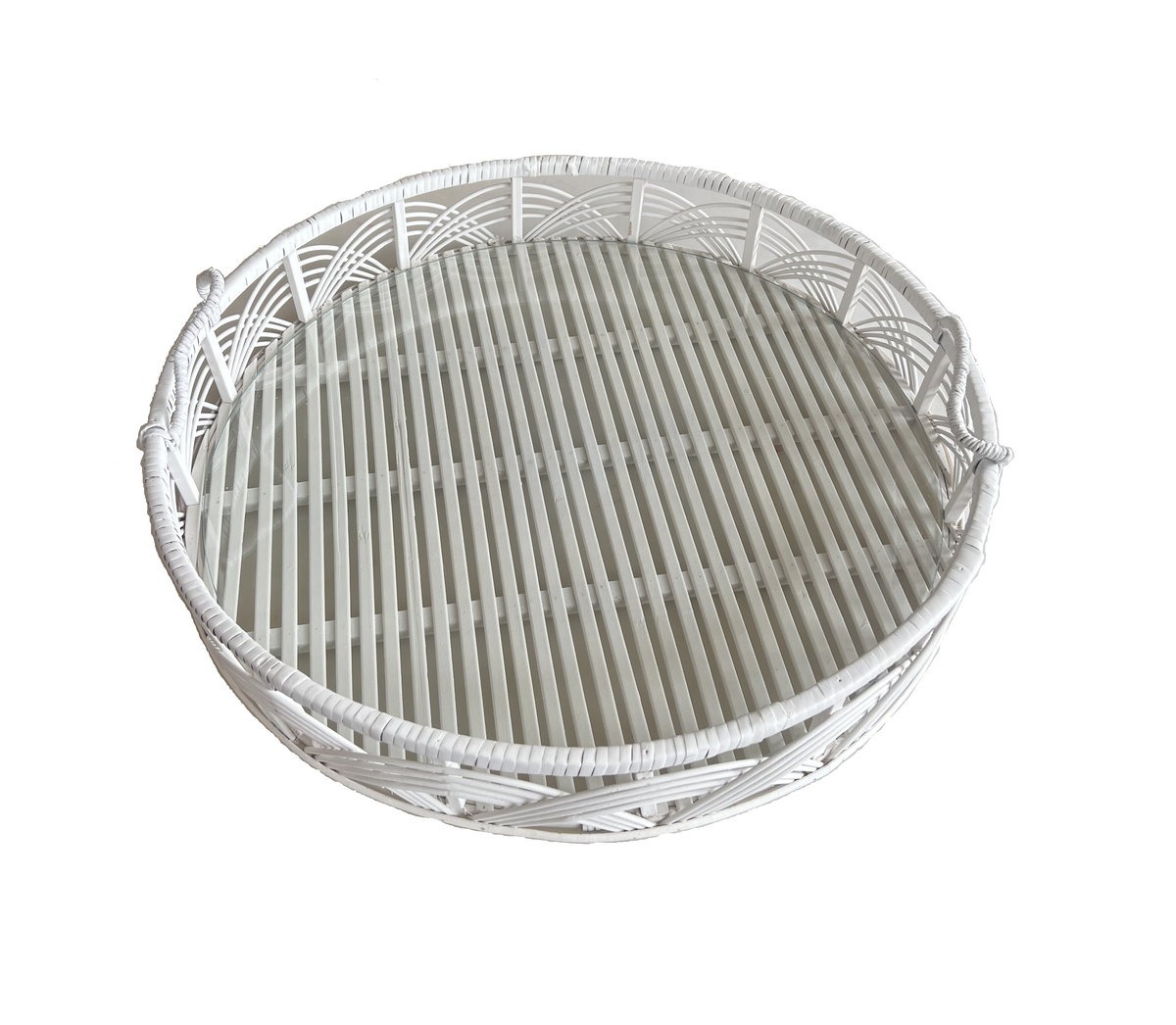 Hamptons Bamboo Trays With Glass White - Round - Decorative – Silsan Decor