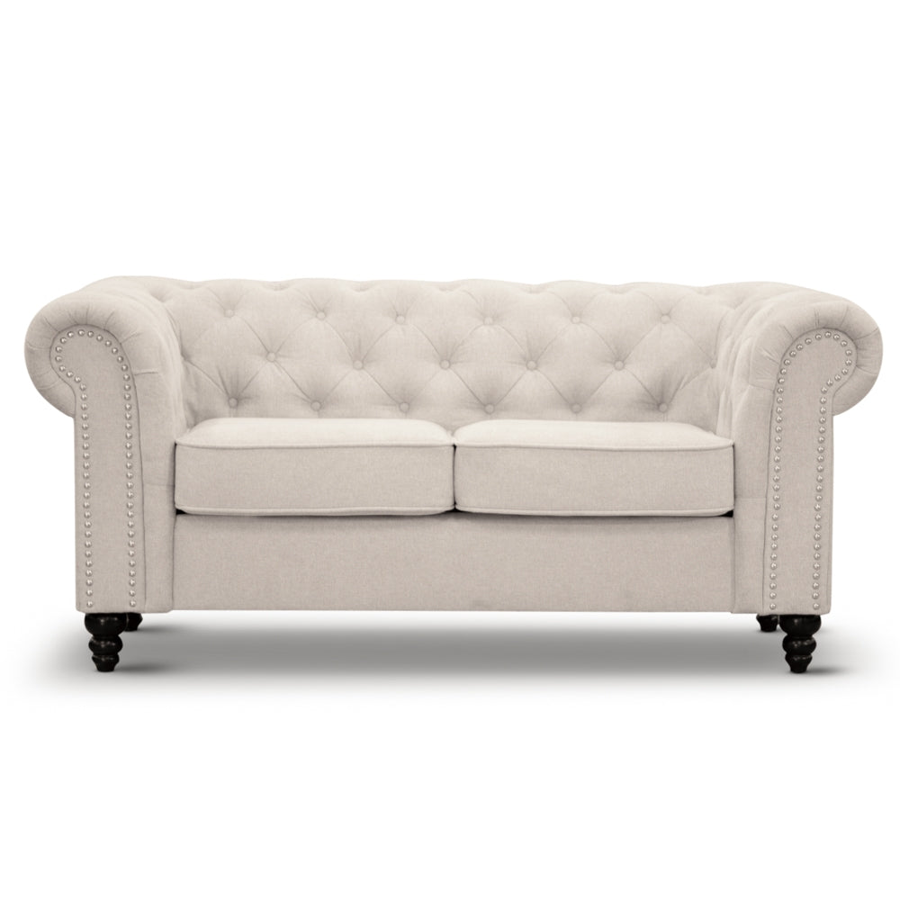 Chesterfield / Hamptons Beige Tufted Button 187CM - 2 Seater Lounge Sofa/Couch