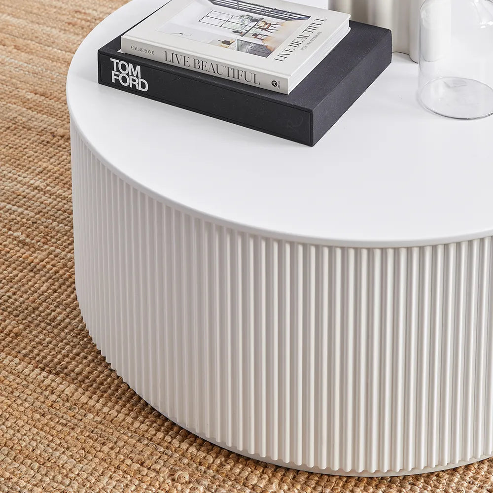 Manhattan Ribbed White Round Coffee Table – Silsan Decor