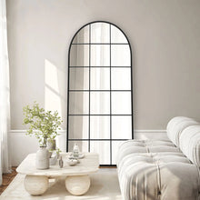 Load image into Gallery viewer, Hamptons Windows Full Length Arched Large Metal Mirror
