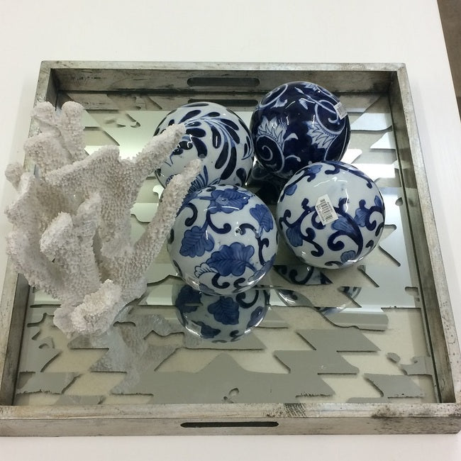 Blue & White 4 Decorator Balls - Decorative