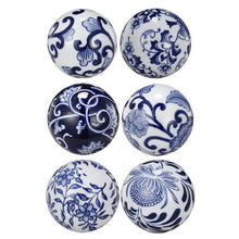 Load image into Gallery viewer, Blue &amp; White 6 Decorator Balls Round Orbs 3&quot; - Decorative
