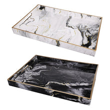 Load image into Gallery viewer, Marble Patterned Black &amp; White set of 2 Rectangular trays - Decorative
