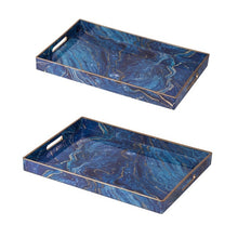 Load image into Gallery viewer, Marble Patterned Blue set of 2 rectangular trays - Decorative
