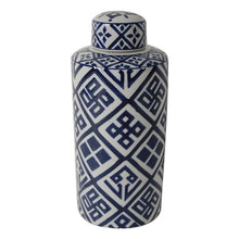 Load image into Gallery viewer, Valora Blue and White Cylinder Vase/Jar - Decorative
