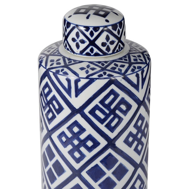 Valora Blue and White Cylinder Vase/Jar - Decorative