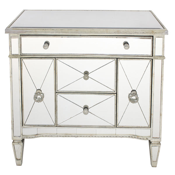 Mirrored Dresser Nightstand Antique Ribbed 5 drawers - CSHWH