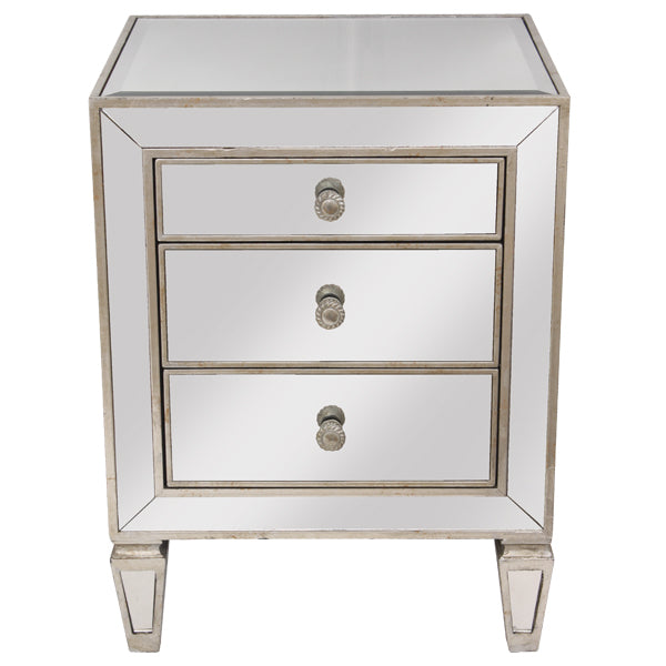 Mirrored 3 Drawer Antique Seamless Bedside Table