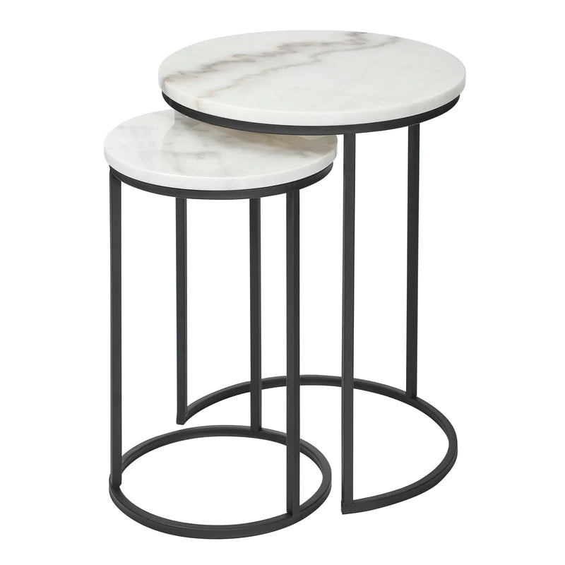 Set of 2 Black Leg Marble Nested Side Table