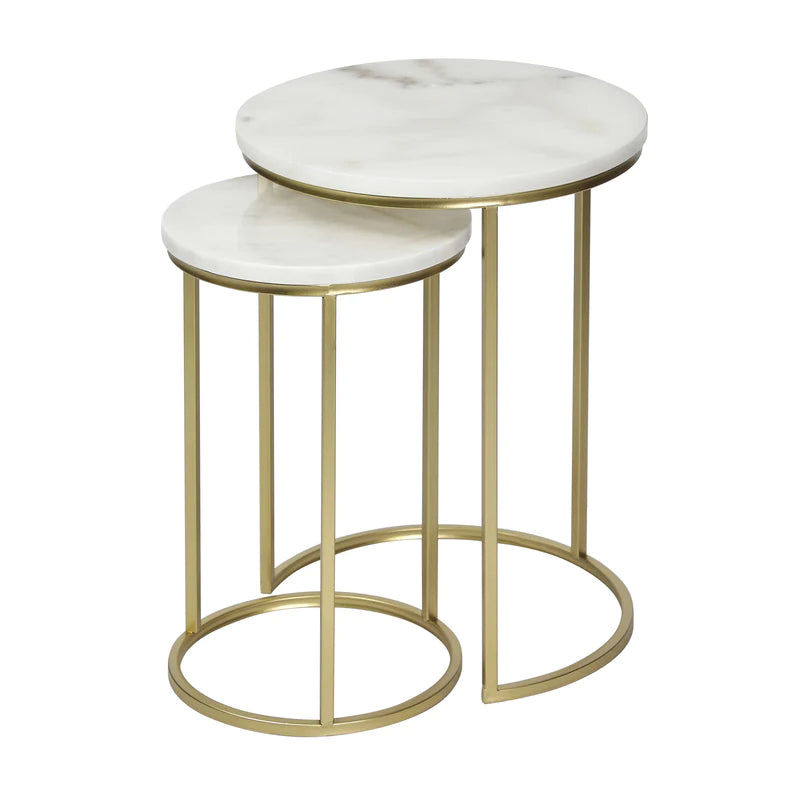 Set of 2 Gold Marble Nested Side Table