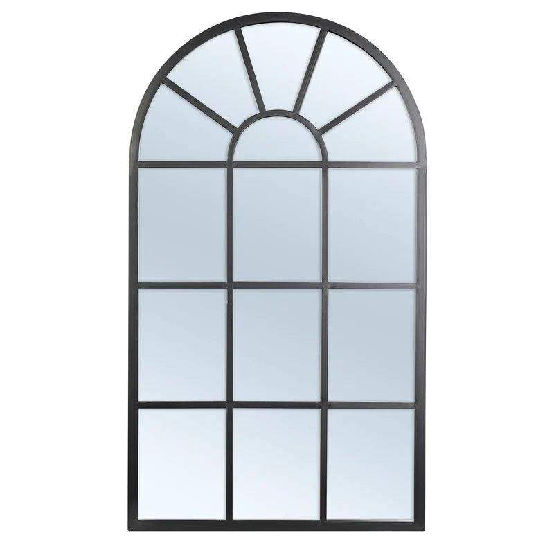 Indoor Outdoor Hamptons Arch Window Iron Black Mirror - SML