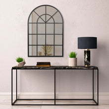 Load image into Gallery viewer, Indoor Outdoor Large Hamptons Arch Window Iron Black Mirror - SML
