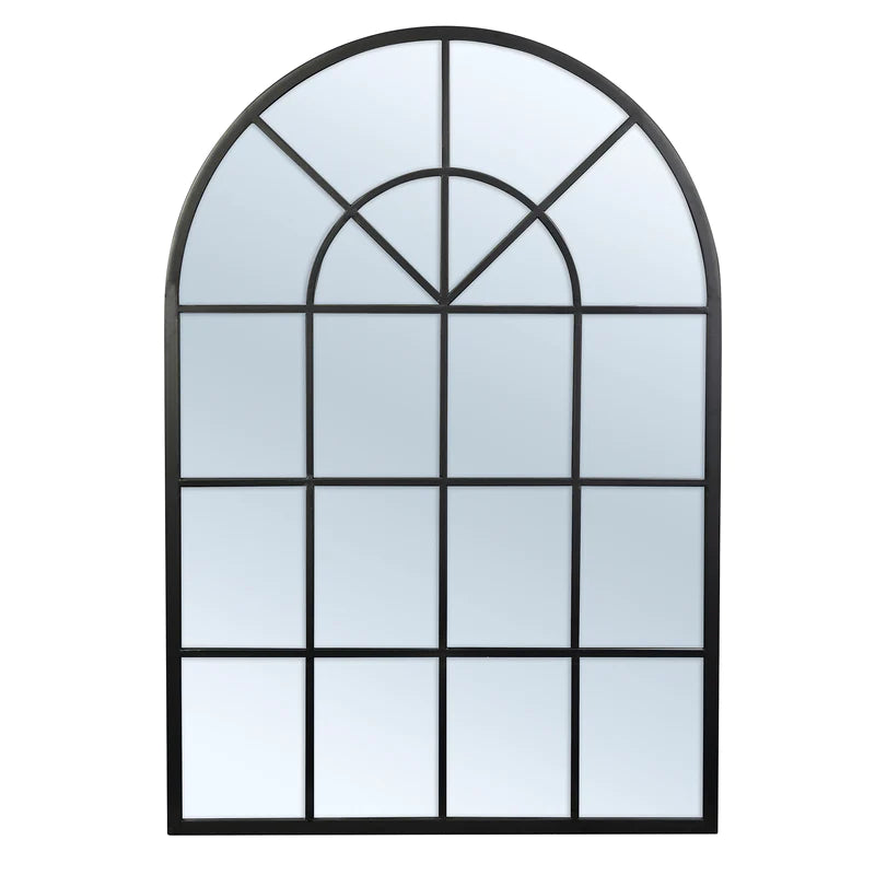 Indoor Outdoor Large Hamptons Arch Window Iron Black Mirror - SML