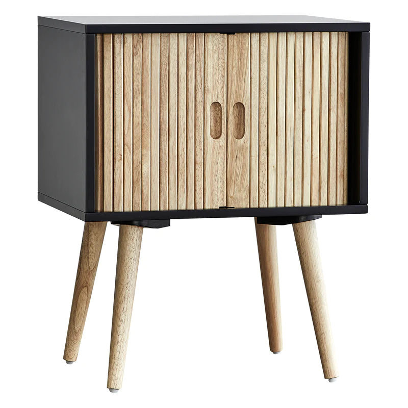 Black Natural Wood Bedside Table