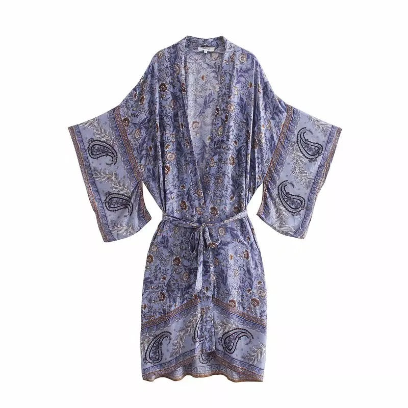 Purple Floral Printed Pyjama Robe Kimono