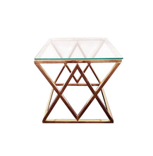 Load image into Gallery viewer, Diamond Rose Gold/Copper Side Table with Glass Top
