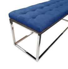 Load image into Gallery viewer, Luxury Blue Velvet Ottoman with Silver Leg
