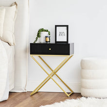 Load image into Gallery viewer, Contemporary Black and Gold X Leg Bedside Table
