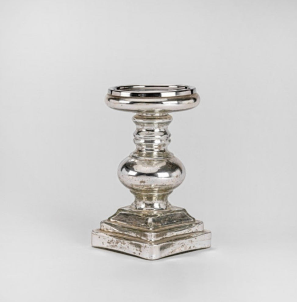 Pillar Candle Square Squat Silver 23x13cm - Decorative