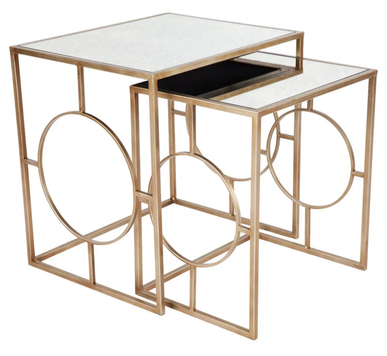 Mirrored Nesting Gold Side Table