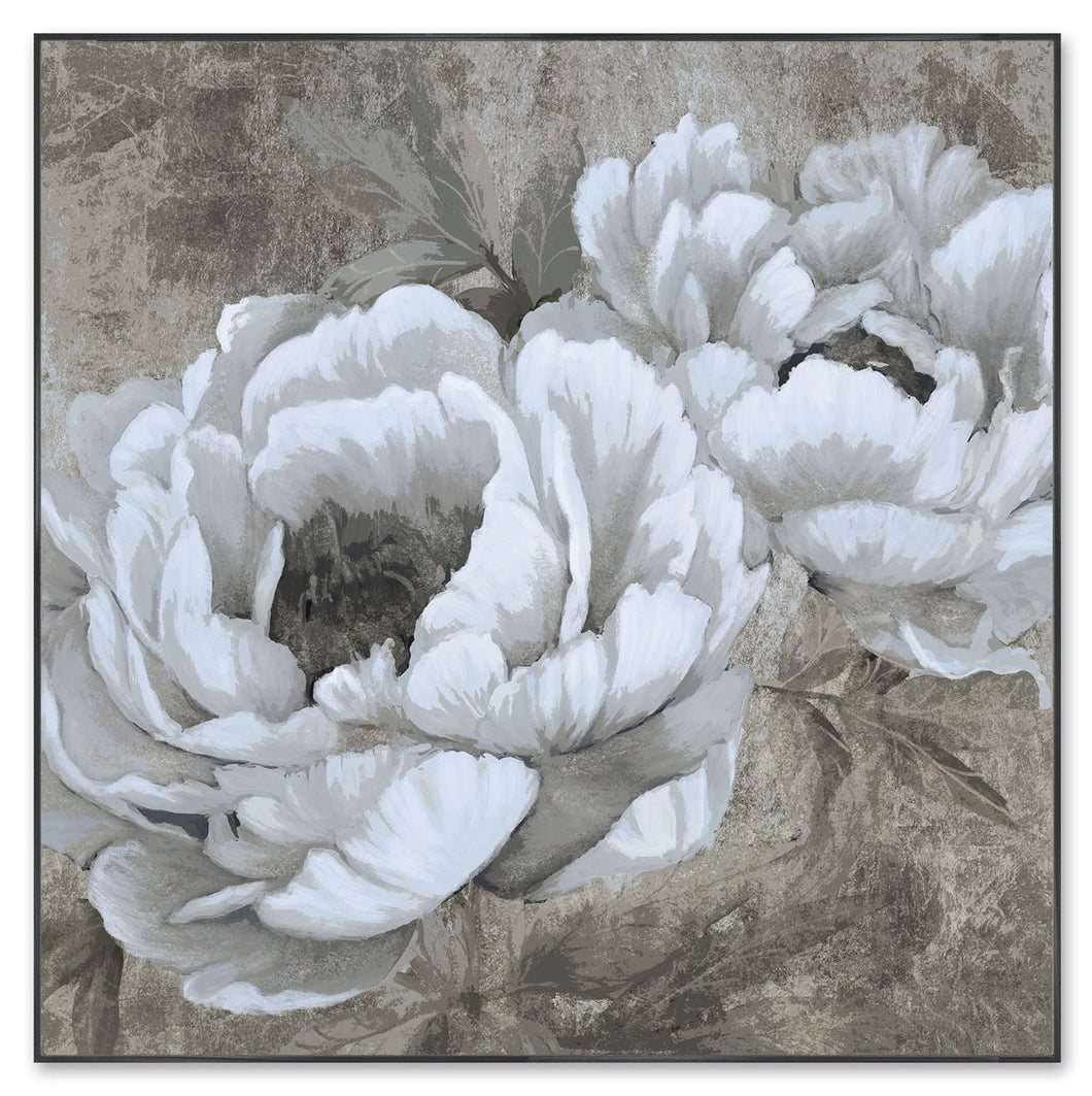 White Floral on Canvas 100 cm Wall Art