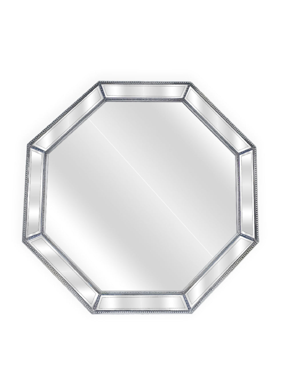 Beaded Octagonal Circle Silver Mirror 90 cm - SML