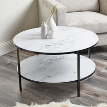Load image into Gallery viewer, Glass Marble 2 Tier Coffee Table Glossy Black Leg 80 cm
