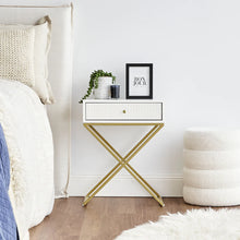 Load image into Gallery viewer, Contemporary Gold Leg White Bedside Table
