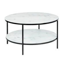 Load image into Gallery viewer, Glass Marble 2 Tier Coffee Table Glossy Black Leg 80 cm
