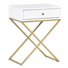 Load image into Gallery viewer, Contemporary Gold Leg White Bedside Table
