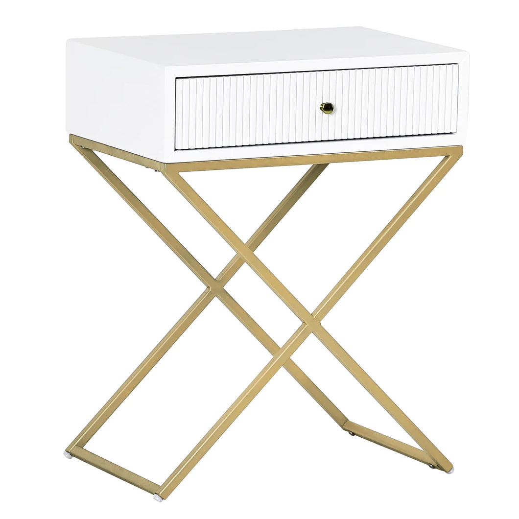 Contemporary Gold Leg White Bedside Table