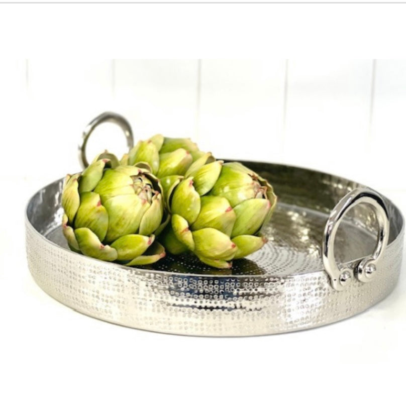 Aluminium Silver Round Tray w/Rings - Decorative