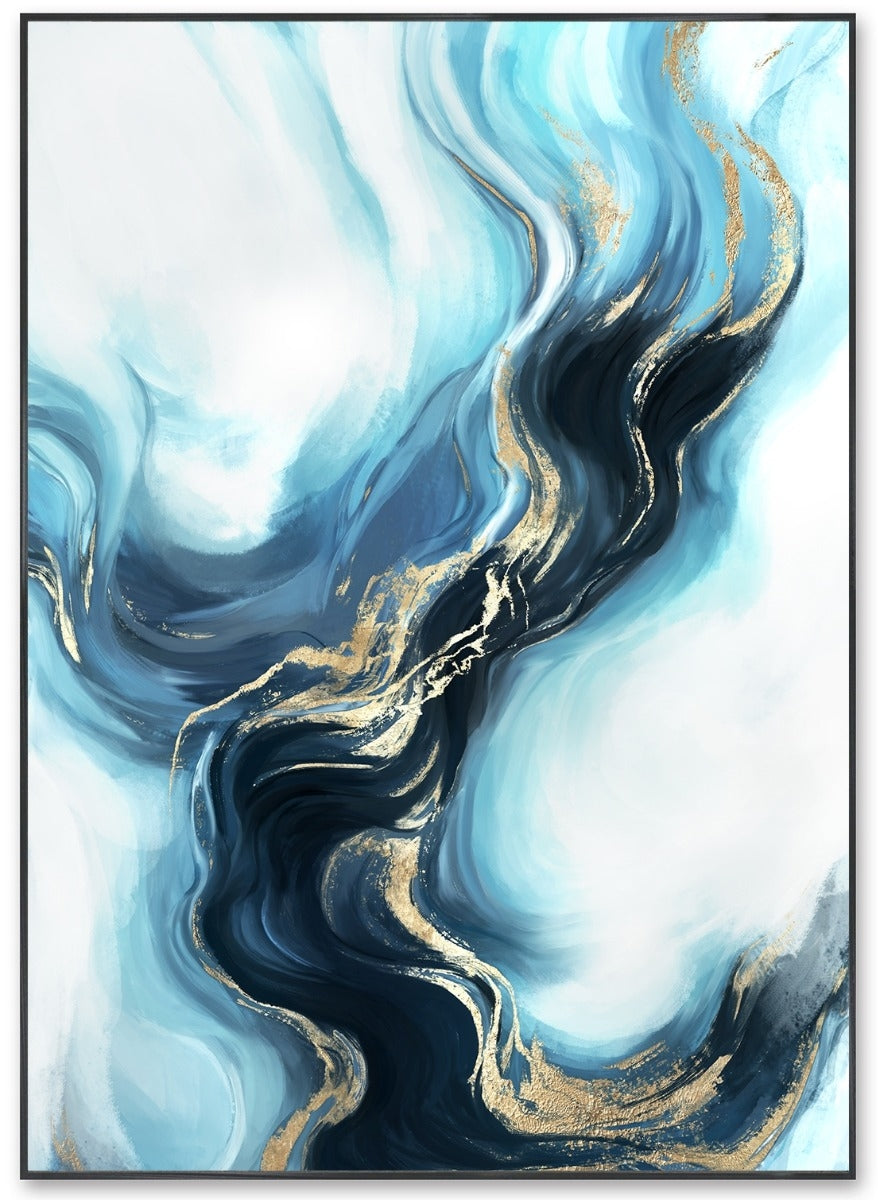 Marble Blue Gold Wall Art/Canvas 140x100 cm