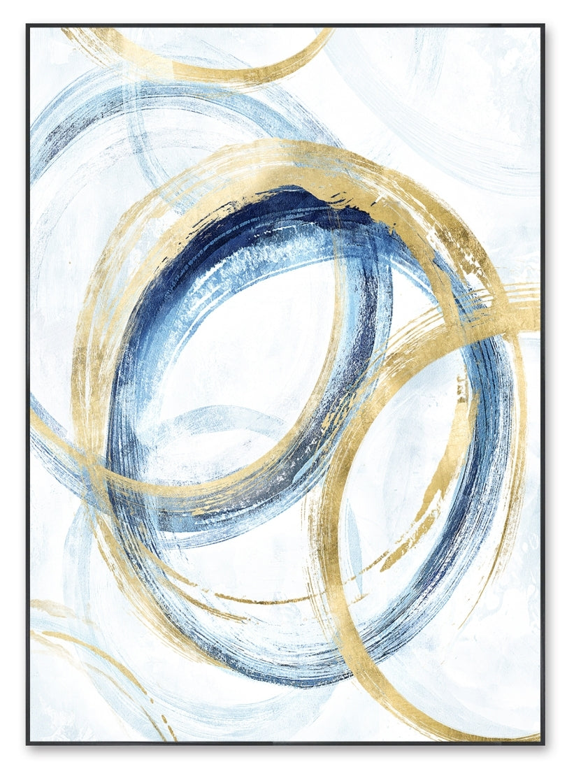 Gold Blue Abstract Wall Art/Canvas 140x100 cm