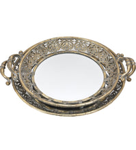 Load image into Gallery viewer, Set of 2 Gold Metal Round Mirrored Tray - Decorative
