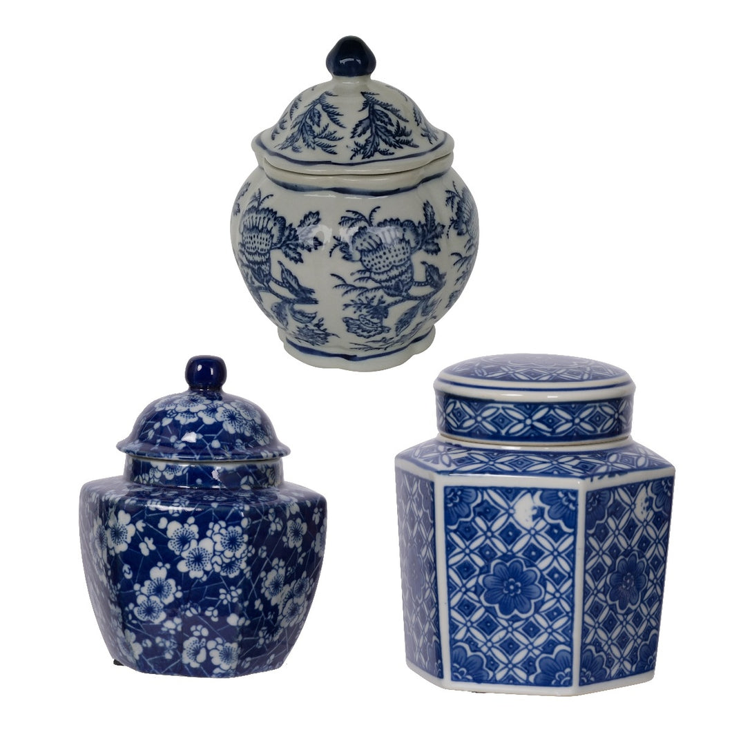 S/3 Leith Blue-And-White Decorative Jars 11.4 X 11.4 X 15.5cm - Decorative