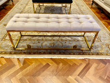 Load image into Gallery viewer, Luxury Beige Velvet Ottoman with Gold Leg
